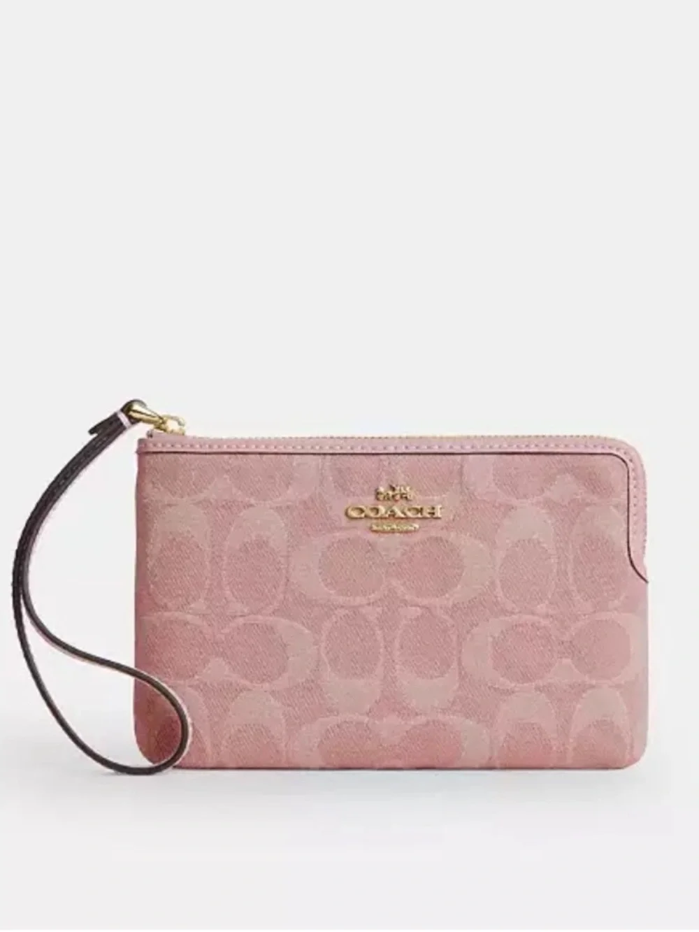 Coach Signature Pink Wristlet Pouch Wallet Denim